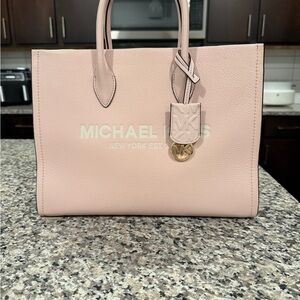 Michael Kors Blush Pink Leather Tote with Logo Charm